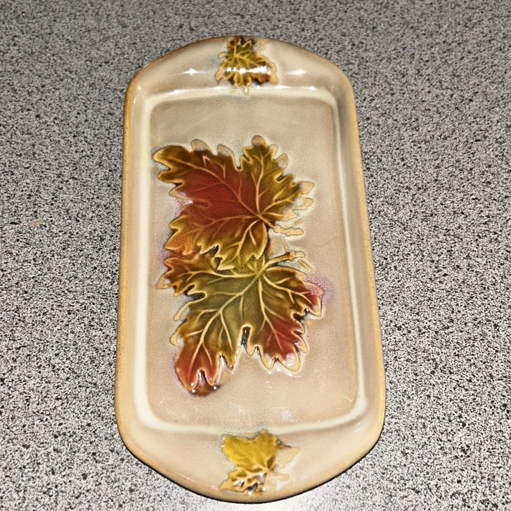NWT Leaf Glazed Stoneware Trinket Tray by Willow Manor - Picture 8 of 11